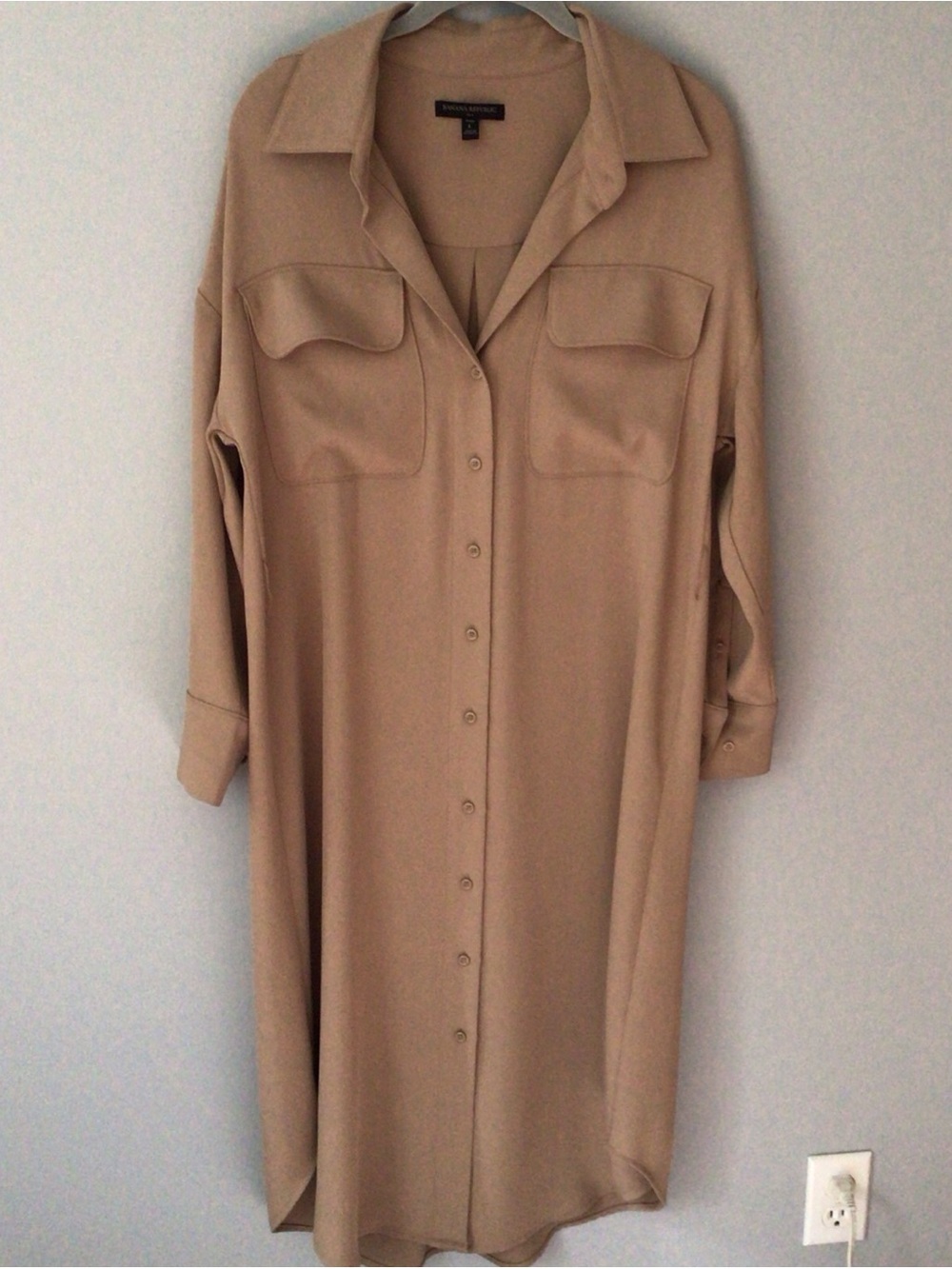 Banana Republic Tan Utility MIDI  Shirt Dress Rounded Hem No Belt Included PL